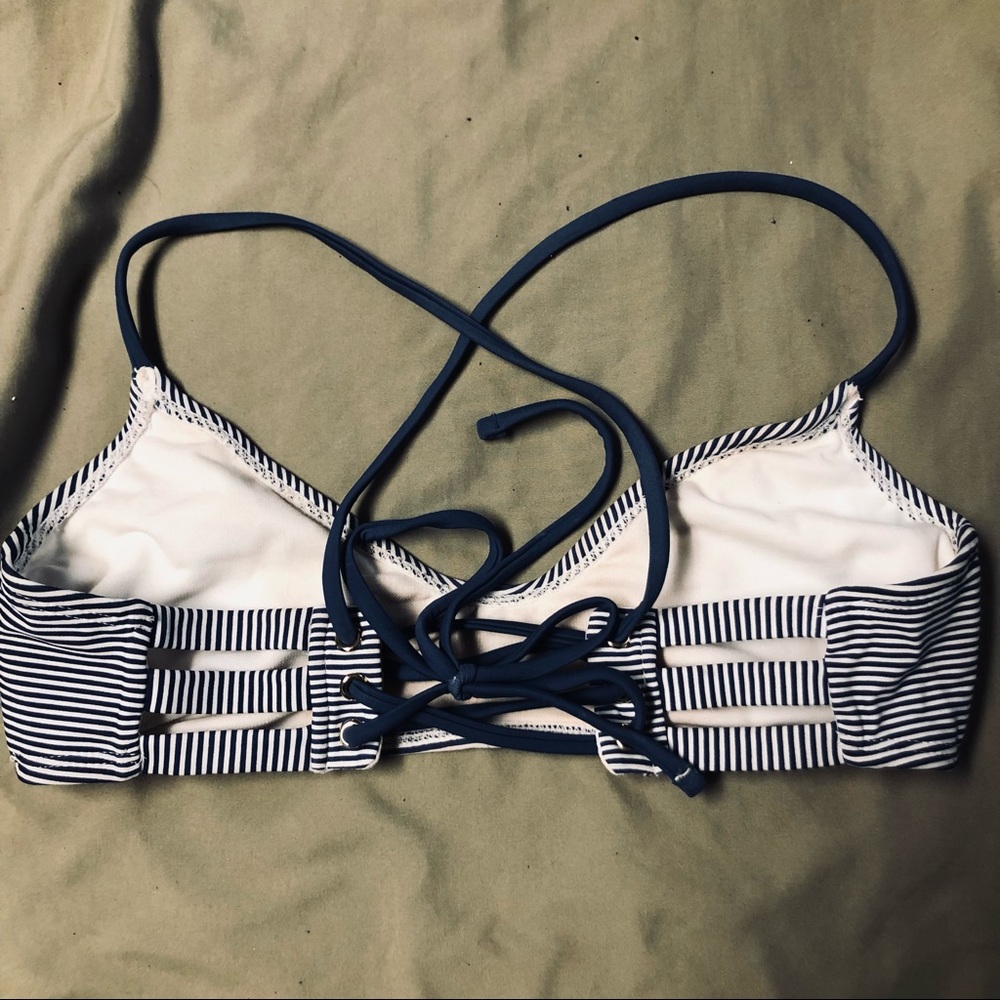 Teal and white stripe scoop bikini top - Picture 3 of 4